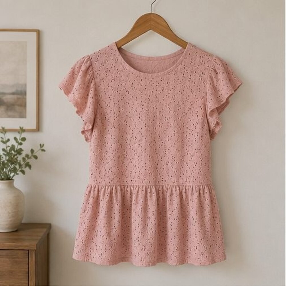 Blush Eyelet Peplum Blouse